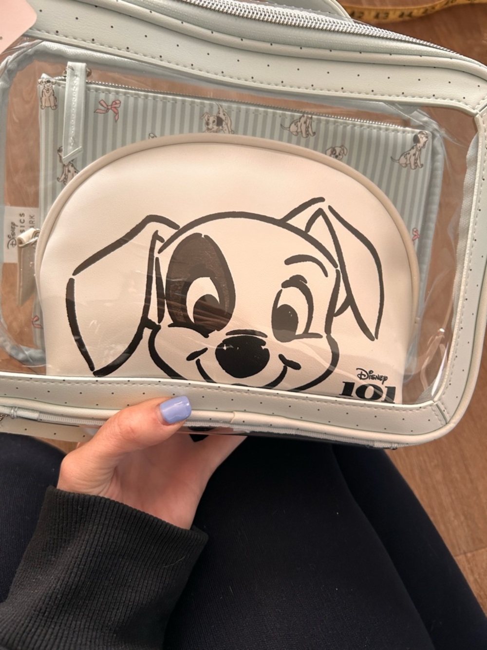NWT Disney 101 Dalmatians Pale Blue Clear Travel Pouch Set (set of 3 bags!)